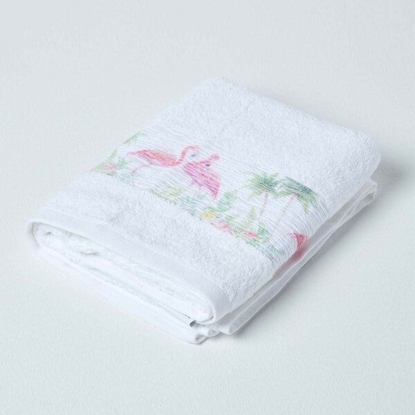 Homescapes White Flamingo Hand Towel 100% Cotton