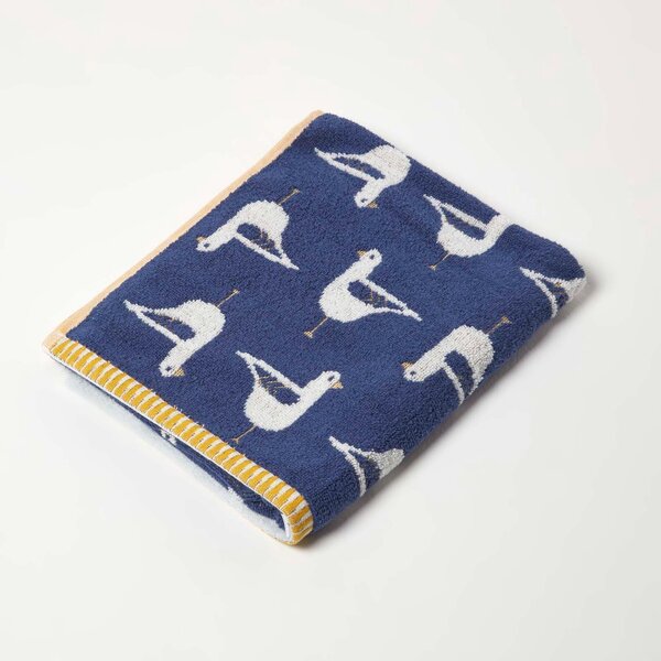 Homescapes Navy Seagull Pattern 100% Cotton Hand Towel, 50 x 85 cm