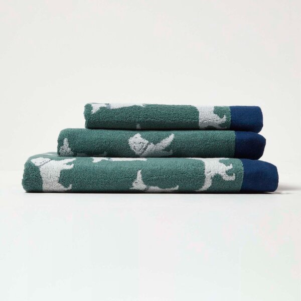 Homescapes Green Dog Pattern 100% Cotton Hand Towel, 50 x 85 cm