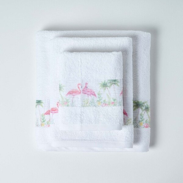 Homescapes White Flamingo Hand Towel 100% Cotton