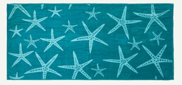 Homescapes 100% Recycled Cotton Blue Starfish Beach Towel, 70 x 150 cm