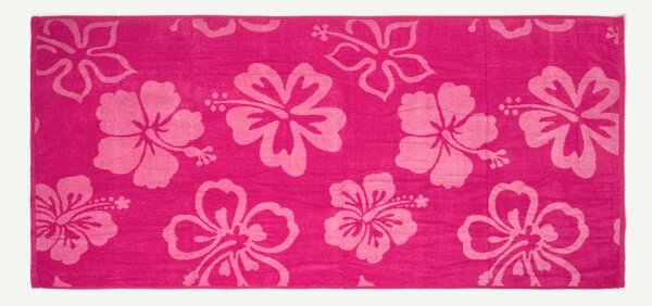 Homescapes 100% Recycled Cotton Pink Flower Beach Towel, 70 x 150 cm