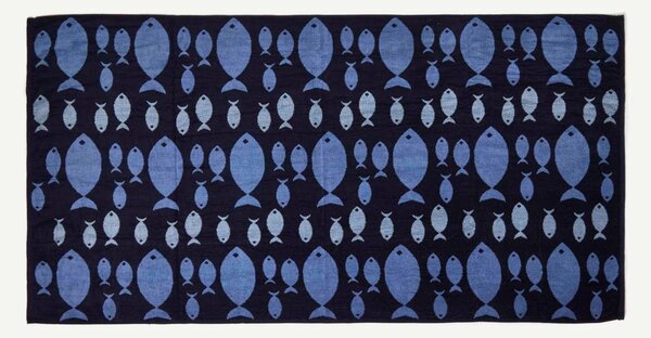 Homescapes 100% Recycled Cotton Blue Fish Beach Towel, 90 x 180 cm