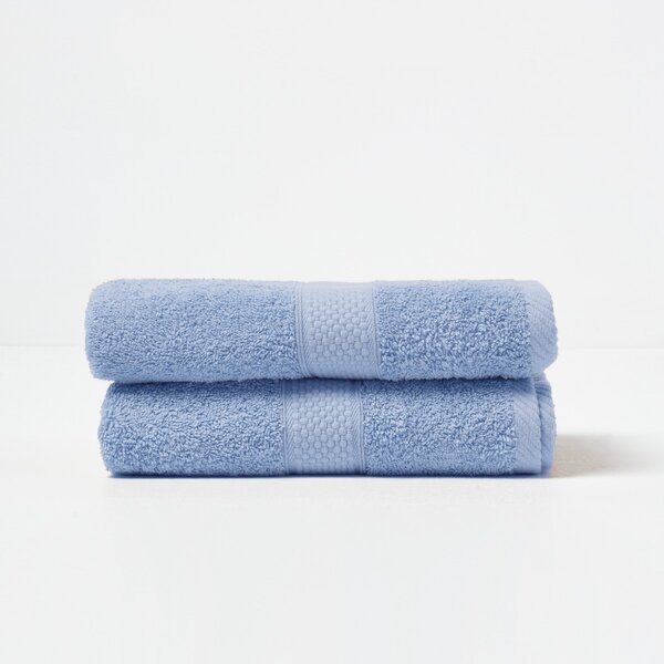 Homescapes Light Blue Hand Towel Set of 2 Turkish Cotton