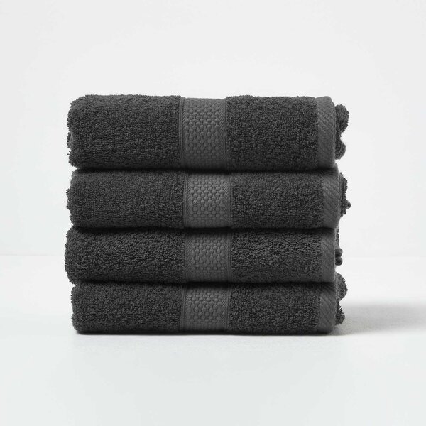 Homescapes Black Hand Towel Set of 4 Turkish Cotton