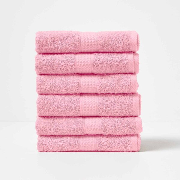 Homescapes Pink Hand Towel Set of 6 Turkish Cotton