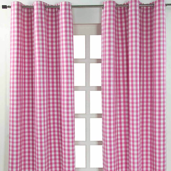 Cotton Pink Gingham Block Check Ready Made Eyelet Curtains 137 x 182 cm