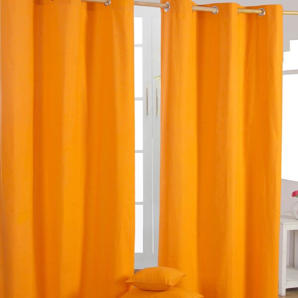 Cotton Plain Orange Ready Made Eyelet Curtain Pair, 117 x 137 cm