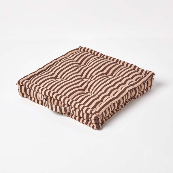 Cotton Chocolate Brown and Beige Thin Stripe Floor Cushion, 40 x 40 cm