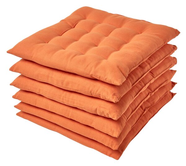 Burnt Orange Plain Seat Pad with Button Straps, 40 x 40cm, Set of 6