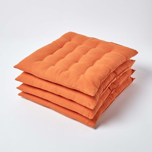 Burnt Orange Plain Seat Pad with Button Straps, 40 x 40cm, Set of 4