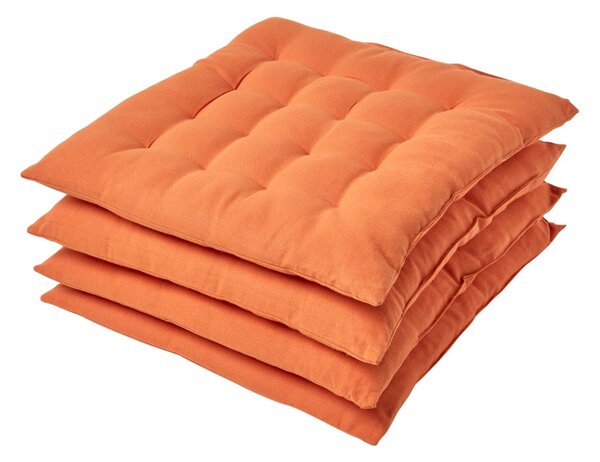 Burnt Orange Plain Seat Pad with Button Straps, 40 x 40cm, Set of 4