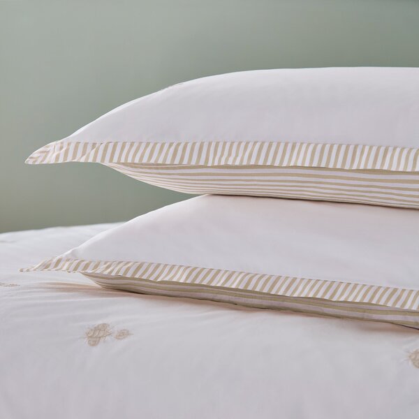 Dorma Bee Embroidery 100% Cotton Oxford Pillowcase Pair White