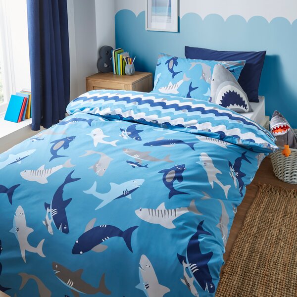 Sharks Duvet Cover and Pillowcase Set Blue