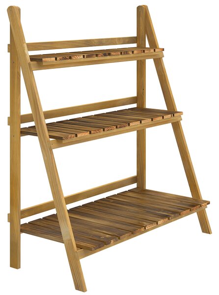Outsunny Wooden 3 Tier Folding Flower Pot Stand, Garden Planter Display Ladder, Herb Rack, Natural Aosom UK