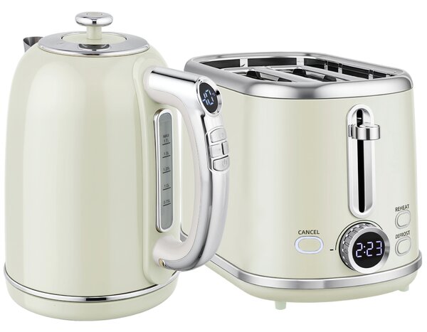 HOMCOM Polished Retro 40-100°C Kettle and Toaster Set - Grey