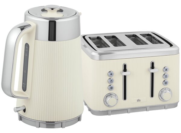 HOMCOM Electric Kettle and Toaster Set, 3000W 1.7L UK Strix Thermostat Rapid Boil Jug Kettle with Limescale Filter, Cool Touch Body, 4 Slice Toaster with 7 Browning Controls, Crumb Tray, Cream