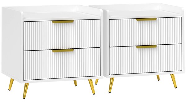 HOMCOM Elegant Two-Drawer Bedside Table Set of 2 - White