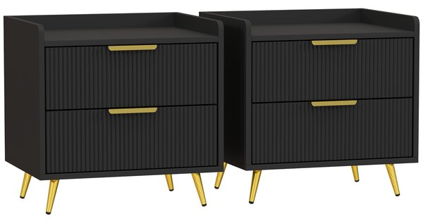 HOMCOM Elegant Two-Drawer Bedside Table Set of 2 - Black