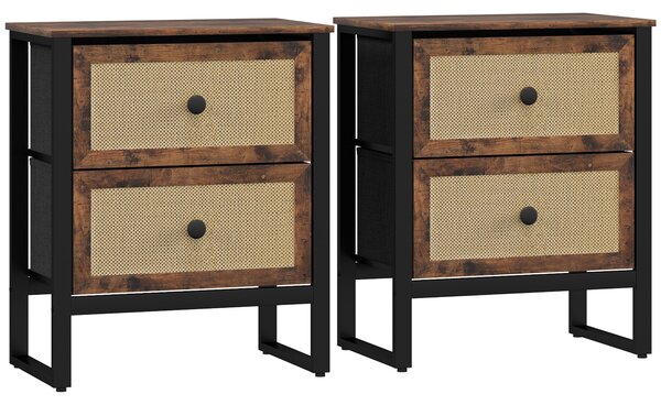 HOMCOM Industrial-Natural Bedside Table Set of 2 - Brown