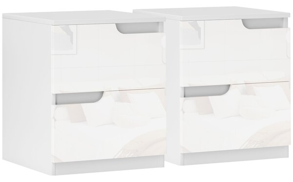 HOMCOM High Gloss Bedside Table Set of 2 - White