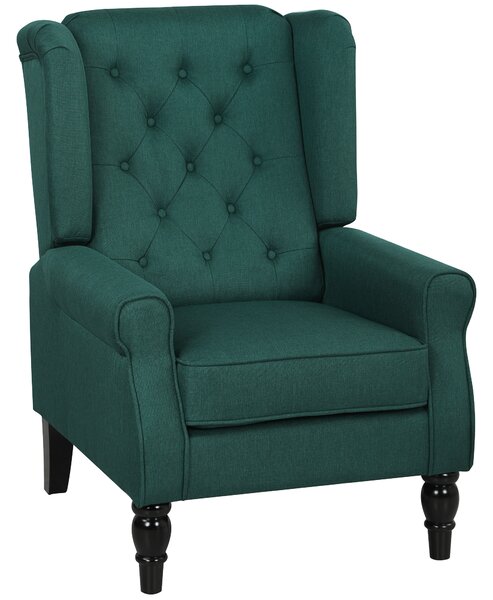 HOMCOM Wingback Accent Chair, Retro Upholstered Button Tufted Occasional Chair for Living Room and Bedroomr, Cat Scratch Anti, Dark Green Aosom UK