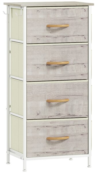 HOMCOM Chest of Four Fabric Drawers - Natural Wood Finish