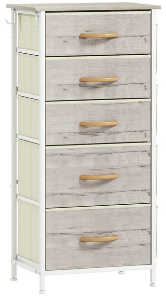 HOMCOM Chest of Five Fabric Drawers - Natural Wood Finish
