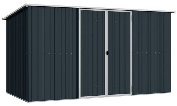Outsunny 11 x 5.6ft Galvanised Steel Garden Shed, Metal Shed, Garden Storage Shed with Lockable Doors and Gloves for Outdoor Patio, Garden, Grey