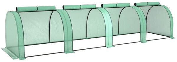 Outsunny Mini Greenhouse, Small Polytunnel Green House with Zipped Doors, Steel Frame for Garden, 395 x 100 x 80cm, Green
