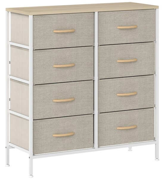 HOMCOM Fabric Chest of Drawers, Industrial Bedroom Dresser with 8 Fabric Drawers, Steel Frame and Wooden Top for Nursery, Living Room, Hallway, Maple Wood-effect
