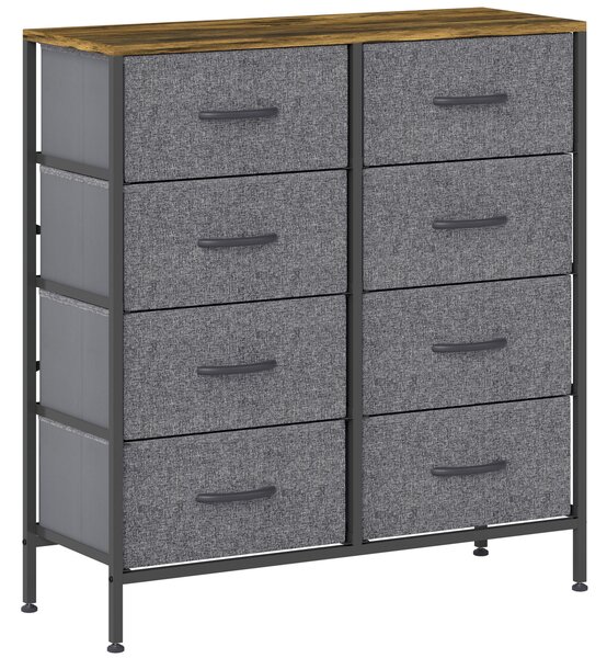 HOMCOM Fabric Chest of Drawers, Industrial Bedroom Dresser with 8 Fabric Drawers, Steel Frame and Wooden Top for Nursery, Living Room, Hallway, Rustic Brown and Grey