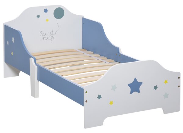 HOMCOM Kids Toddler Wooden Bed Round Edged with Guardrails Stars Image 143 x 74 x 59 cm Blue Aosom UK