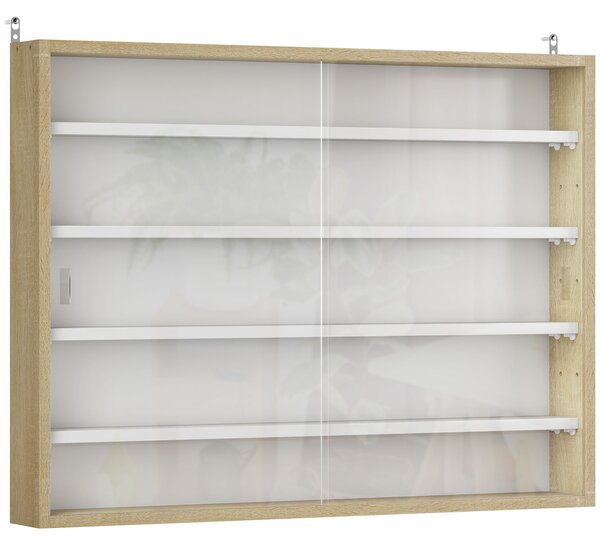 HOMCOM 5-Tier Wall Display Shelf Unit Cabinet w/ 4 Adjustable Shelves Glass Doors Home Office Ornaments 60x80cm Natural Aosom UK