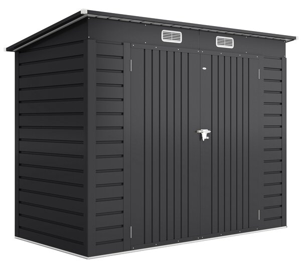 Outsunny 8 x 4FT Galvanised Garden Storage Shed, Metal Outdoor Shed with Double Doors and 2 Vents, Grey