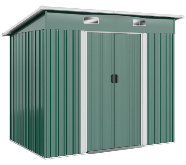 Outsunny 6x4 Tin Shed with Sliding door and Air vents, Tool Storage Box for Backyard, Patio and Lawn, Green Aosom UK