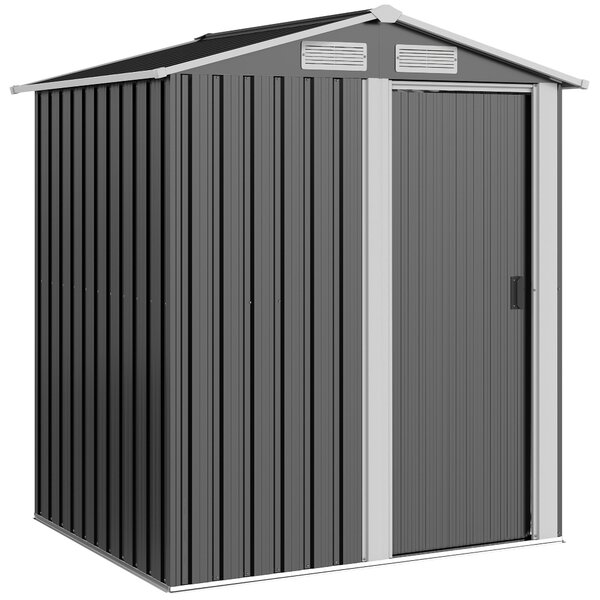 Outsunny 5 x 4ft Metal Garden Shed Storage, Tool Storage Shed with Floor Foundation, Sliding Door and Sloped Roof for Garden, Grey Aosom UK
