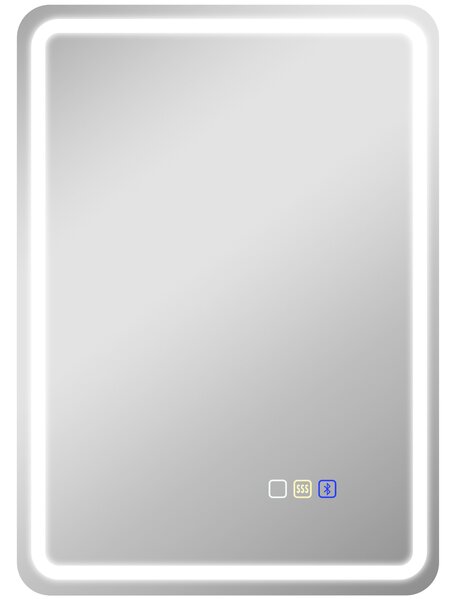 HOMCOM 50 x 70 cm Bluetooth LED Bathroom Mirror with Anti-Fog - Silver Tone