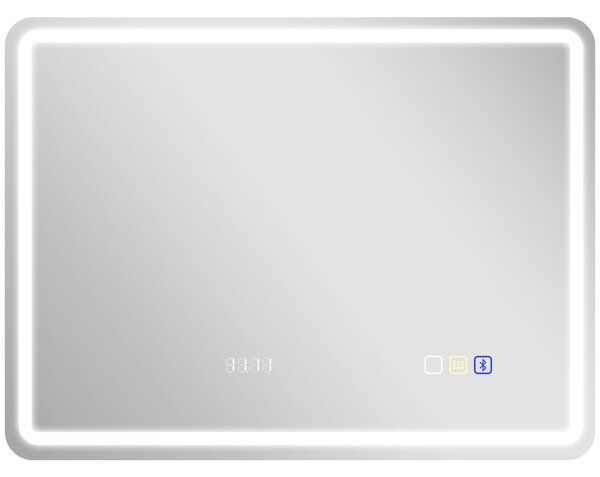 HOMCOM 60 x 80 cm Bluetooth LED Bathroom Mirror with Clock Anti-Fog - Silver Tone