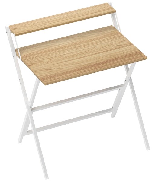 HOMCOM 81.5 cm Folding Computer Desk with Monitor Shelf - Natural Wood Finish