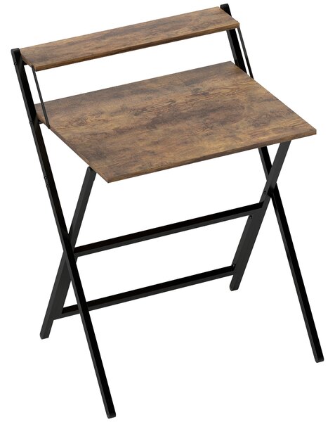 HOMCOM 70 cm Folding Computer Desk with Monitor Shelf - Rustic Brown