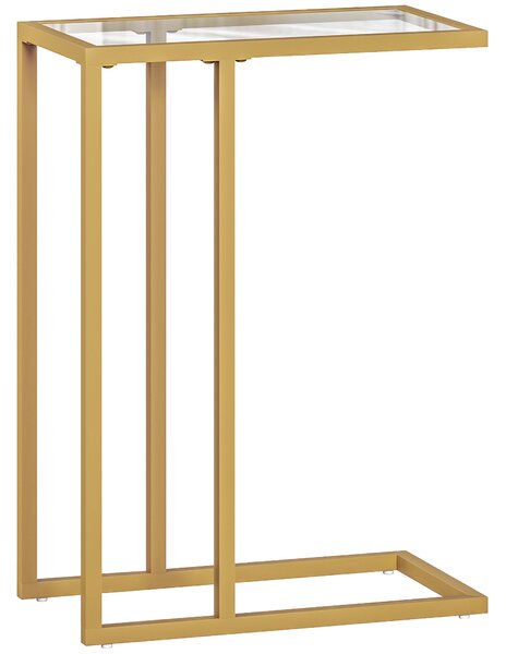 HOMCOM C-Shaped Bedside Table, Modern Side Table with Tempered Glass Tabletop, Steel Frame for Small Space, Living Room, Bedroom, Gold Tone