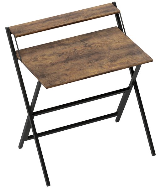 HOMCOM 81.5 cm Folding Computer Desk with Monitor Shelf - Rustic Brown