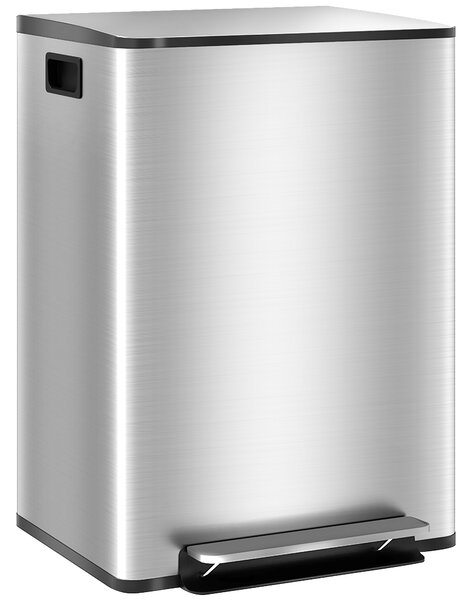 HOMCOM 60L Dual Compartment Stainless Steel Bin with Deodoriser Holders for Kitchen, Office, and Home Use, Silver Aosom UK