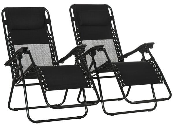 Outsunny Zero Gravity Relaxation: Foldable Outdoor Chair Set with Footrest & Removable Headrest, Ebony Black