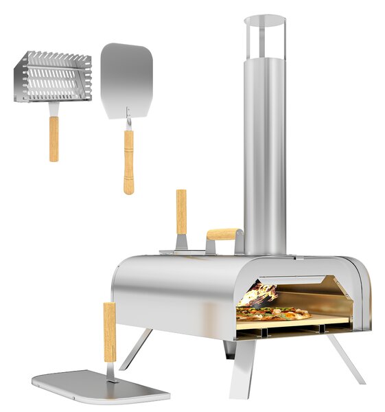 Outsunny Outdoor Pizza Oven, Portable Wood Pellet Pizza Oven with Pizza Stone and Peel, Foldable Legs, Chimney Aosom UK