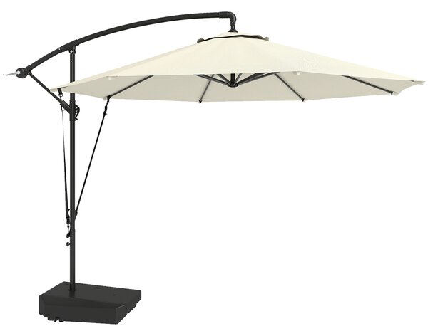 Outsunny 3(m) Garden Cantilever Parasol with Fillable Base, Wind Protection Strap, Cover, Round Banana Hanging Umbrella with Crank Handle and Tilt, Patio Umbrella for Outdoor Sun Shade, UPF50+, Cream