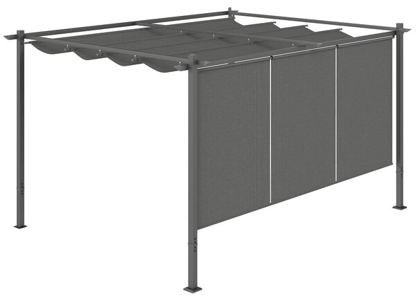 Outsunny 3 x 4m Metal Pergola with Retractable Roof and Roller Shade, Wall-Mounted or Free Standing Garden Gazebo Canopy Pergola Kit, UPF30+ Outdoor Sun Shade Shelter, Grey