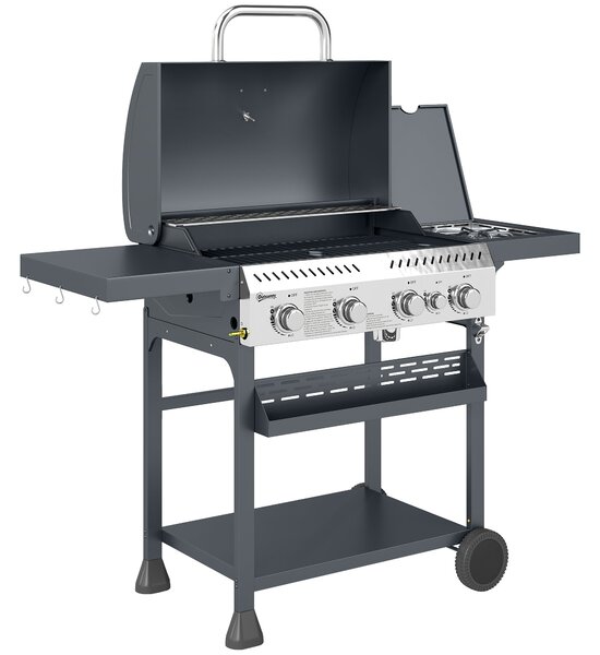 Outsunny Galvanised Steel 4+1 Gas Burner BBQ Grill Trolley, Black Aosom UK