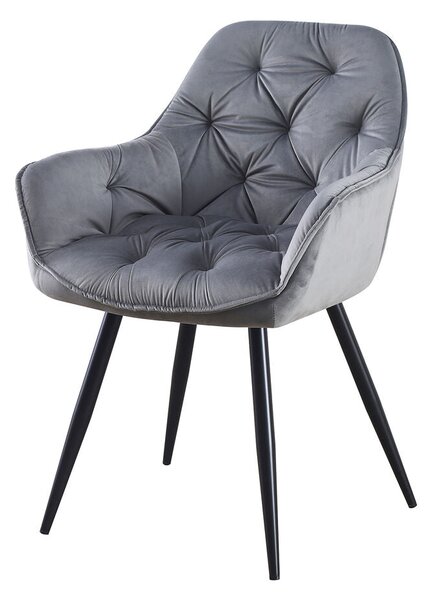 Armchair Romimex Black Grey Velvet Metal MDF Wood 62 x 85 x 60 cm